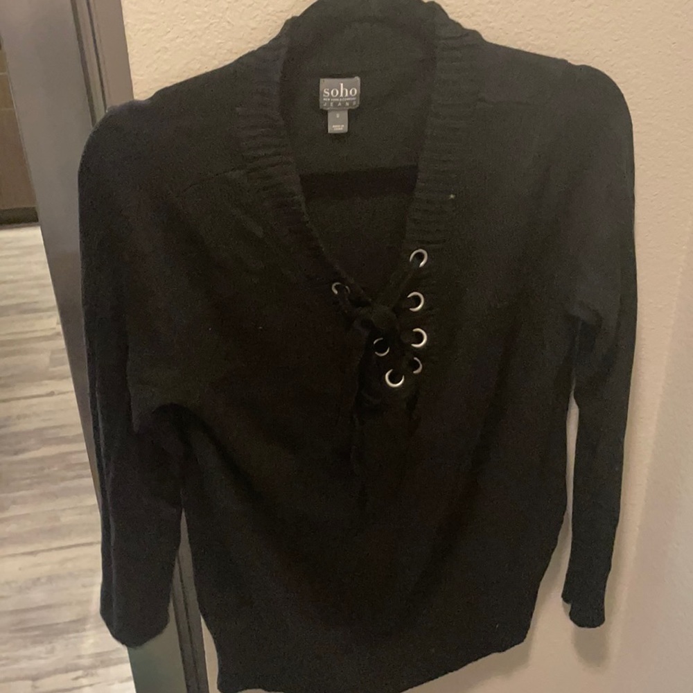 Size small - black tie up sweater